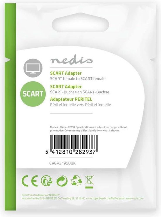 Nedis SCART-Adapter - SCART Female - SCART Female - Vernikkeld - Recht - ABS - Zwart - 1 Stuks - Envelop - Nedis