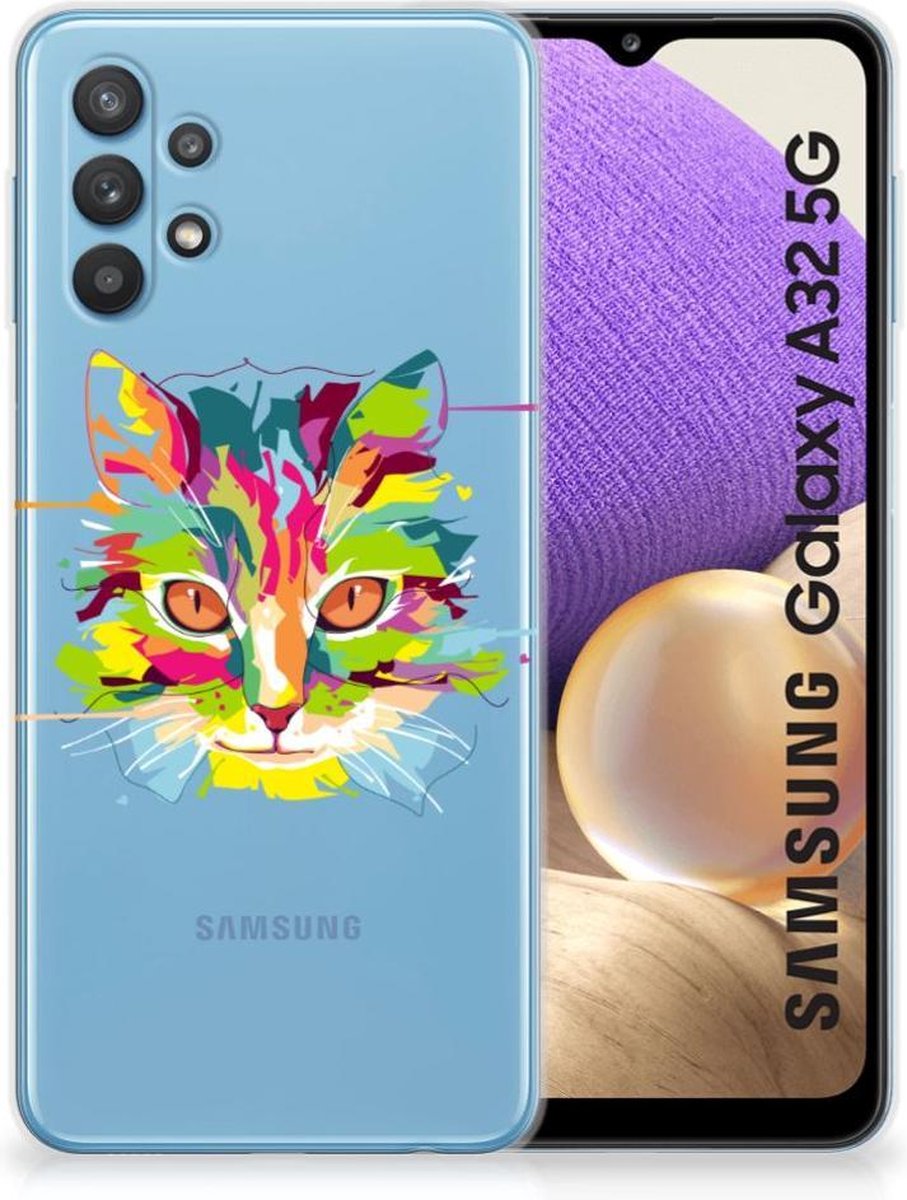 Samsung Galaxy A32 5G Telefoonhoesje met Naam Cat Color