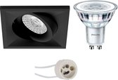 LED Spot Set - Pragmi Qiundo Pro - GU10 Fitting - Inbouw Vierkant - Mat Zwart - Kantelbaar - 80mm - Philips - CorePro 830 36D - 5W - Warm Wit 3000K - Dimbaar - BES LED