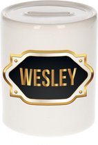 Wesley naam cadeau spaarpot met gouden embleem - kado verjaardag/ vaderdag/ pensioen/ geslaagd/ bedankt