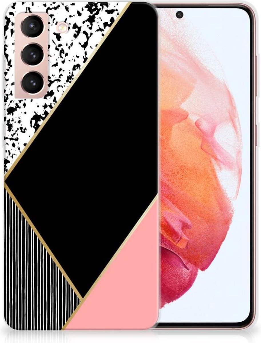 Samsung Galaxy S21 TPU Hoesje Zwart Roze Vormen