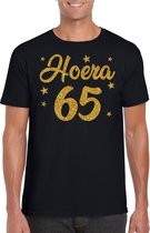 Hoera 65 jaar verjaardag cadeau t-shirt - goud glitter op zwart - heren - cadeau shirt 2XL