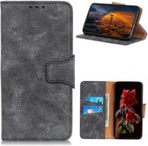 Samsung Galaxy A12 Hoesje Retro Wallet Stand Kunst Leer Grijs