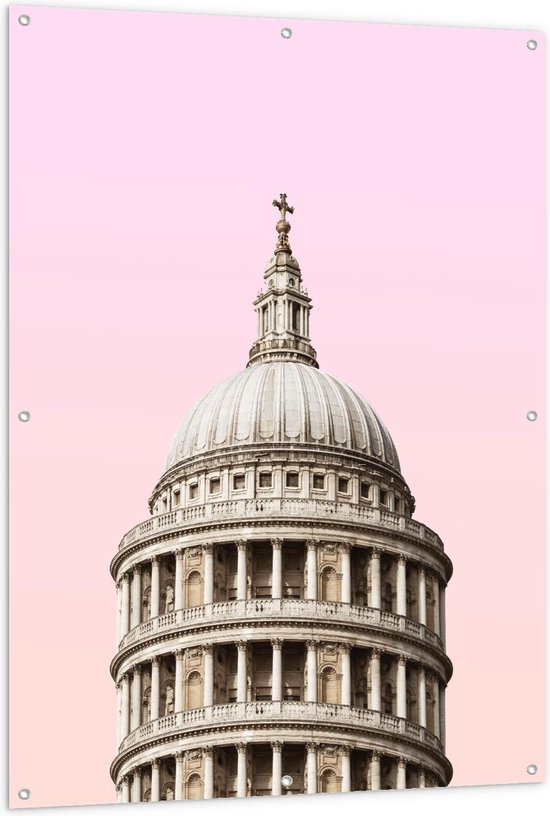 Tuinposter – St Paul's Cathedral met Roze Achtergrond - 100x150cm Foto op Tuinposter  (wanddecoratie voor buiten en binnen)