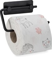 Relaxdays toiletrolhouder zelfklevend - wc rol houder zonder boren - zwart - rvs