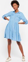 LOLALIZA Overhemd jurk met plisse en knopen - Light Blauw - Maat 40