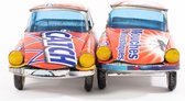 Fair trade gerecycled alluminium decoratieve mini auto's rood 19 cm set van 2