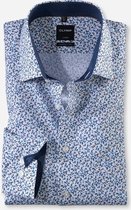 OLYMP Modern Fit overhemd - blauw - wit bruin dessin (contrast) - boordmaat 38