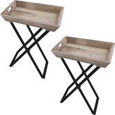 2x stuks houten bijzettafels/dienbladen op poten 65 cm - Dranken/eten serveren - Serveerbladen/dienbladen met poten