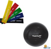 Tunturi - Fitness Set - Weerstandsbanden 5 stuks - Gymball Zwart 75 cm