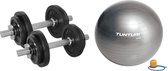 Tunturi - Fitness Set - Halterset 20 kg incl 2 Dumbbellstangen  - Gymball Zilver 65 cm