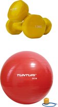 Tunturi - Fitness Set - Vinyl Dumbbell 2 x 1,5 kg  - Gymball Rood 55 cm