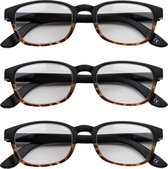 Leesbril zwart demi +3,00 - 3 stuks