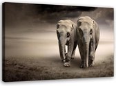 Schilderij Twee olifanten, 2 maten, bruin/grijs (wanddecoratie)