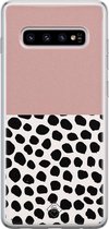 Samsung S10 hoesje siliconen - Stippen roze | Samsung Galaxy S10 case | Roze | TPU backcover transparant