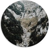 Dibond Wandcirkel - Rotsen bij Berg  - 100x100cm Foto op Aluminium Wandcirkel (met ophangsysteem)