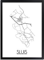 Sluis Plattegrond poster A4 + Fotolijst Zwart (21x29,7cm) - DesignClaud