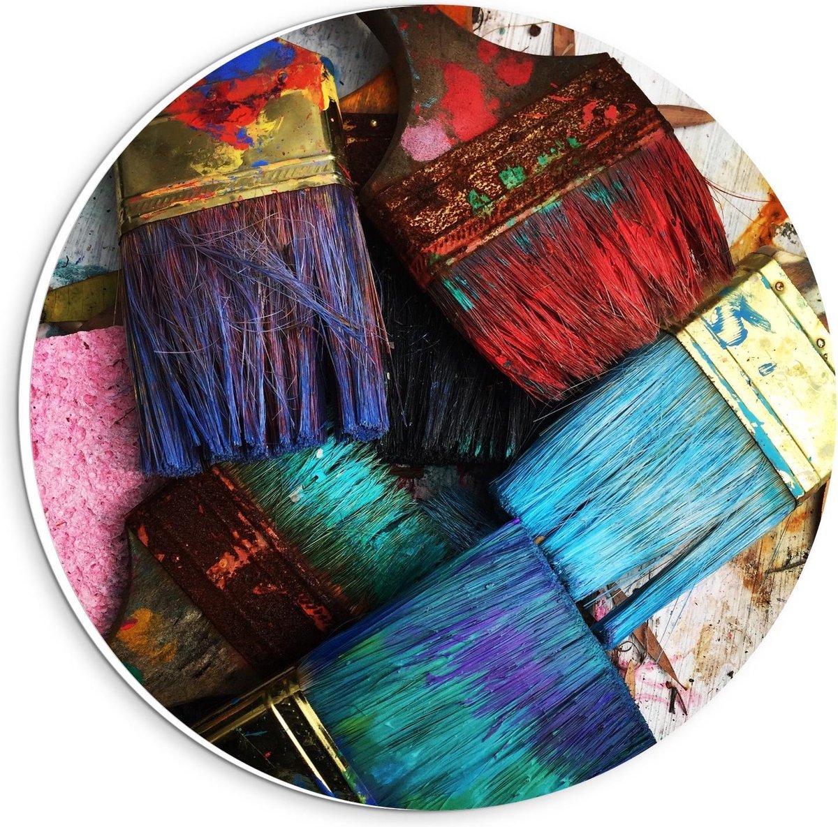 KuijsFotoprint - Schilderij - Gebruikte Verfkwasten - Blauw, Rood En Paars - 20 X 20 Cm