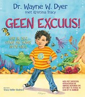Kinderboek "GEEN EXCUUS!" met een jongen in oranje gestreepte shirt, blauwe spijkerbroek, omringd door zeeschildpadden, vissen en inktvis.