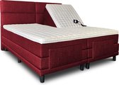 Boxspring Lancome compleet, merk Olympic Life, elektrisch verstelbaar, 140 x 220 cm, bordeaux, 18-delig met 4 vlakken motief hoofdbord