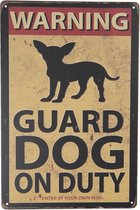 Clayre & Eef Tekstbord 20*30 cm Meerkleurig Ijzer Rechthoek Warning Dog Wandbord Quote Bord Spreuk