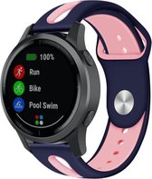 Siliconen Smartwatch bandje - Geschikt voor  Garmin Vivoactive 4 duo sport band - 45mm - donkerblauw/roze - Horlogeband / Polsband / Armband