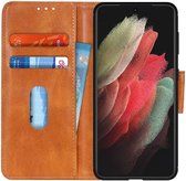 Hoesje Wallet Book Case Bruin Geschikt voor Samsung Galaxy S21 Ultra
