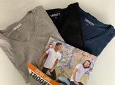 Trooxx T-Shirt-3x 2-Pack, 6 stuks - V- neck Long - Grey, Black en Navy- L