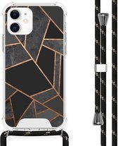 iMoshion Design hoesje met koord voor de iPhone 12 Mini - Grafisch Koper - Zwart / Goud