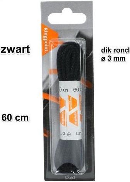 Foto: 3 mm x 60cm zwart rond cord 100 katoen schoenveter