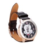 Kinder horloge met Mickey Mouse afbeelding met zwart leer bandje
