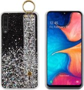 BackCover met handige Strap en Ring - Telefoonhoesje - Hoesje voor Samsung A70 - Zwart met glitter