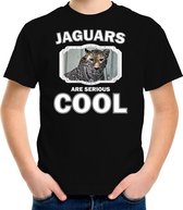 Dieren jaguars t-shirt zwart kinderen - jaguars are serious cool shirt  jongens/ meisjes - cadeau shirt gevlekte jaguar/ jaguars liefhebber M (134-140)