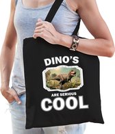 Dieren stoere t-rex dinosaurus  katoenen tasje volw + kind zwart - dinosaurs are cool boodschappentas/ gymtas / sporttas - cadeau dinosaurussen fan
