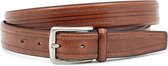 Bruine heren riem met ril 3 cm breed - Bruin - Klassiek - Echt Leer - Taille: 90cm - Totale lengte riem: 105cm