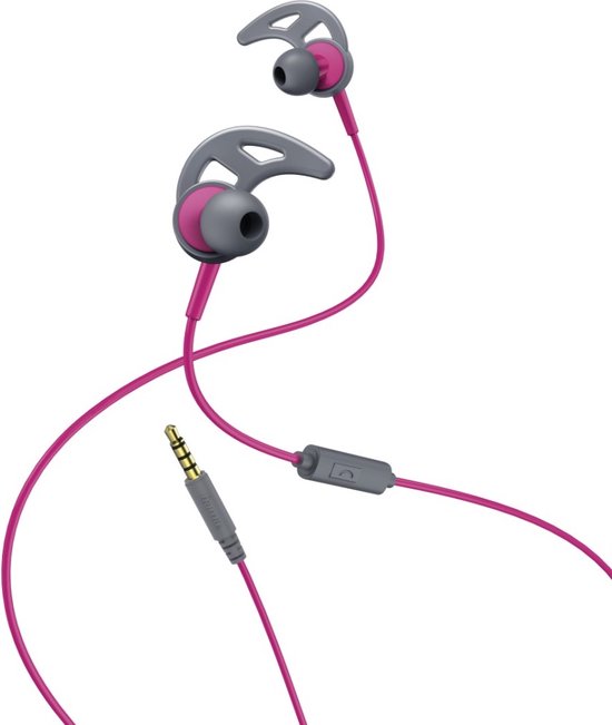 Hama Sport-koptelefoon "Action", in-ear, microfoon, ear-hook, pink/grijs |  bol.com