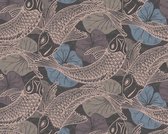 FISH WALLPAPER - Blauw Zwart - AS Creation Metropolitan Stories 2
