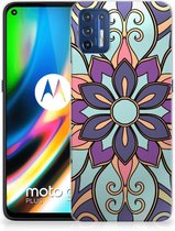 TPU Bumper Motorola Moto G9 Plus Smartphone hoesje Paarse Bloem