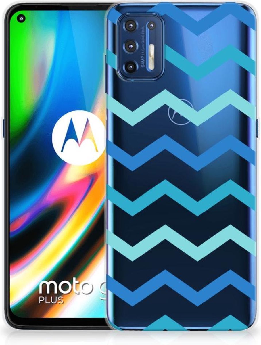 Motorola Moto G9 Plus TPU bumper Zigzag Blauw