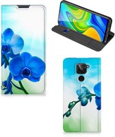 Stand Case met foto Xiaomi Redmi Note 9 Telefoonhoesje Orchidee Blauw