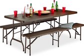 Relaxdays biertafel + banken hout look - tuintafel - picknicktafel tuinbank tuinmeubelset