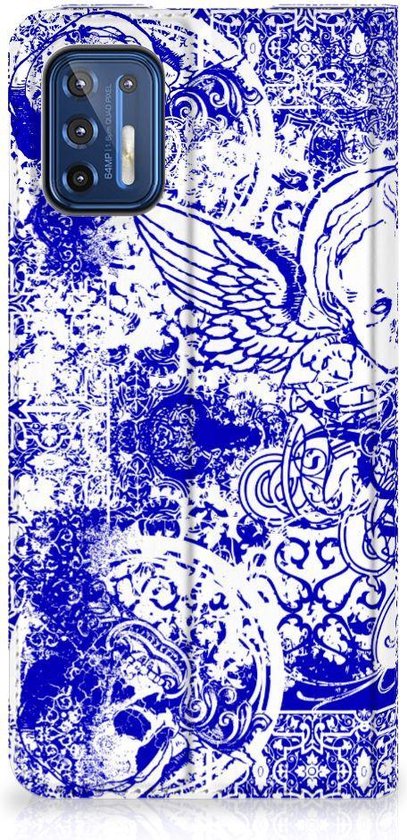 Coque Smartphone Motorola Moto G9 Plus Book Style Case Angel Skull Blue