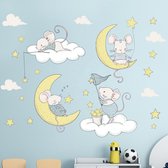 Muursticker | Muizen met Maan | Wanddecoratie | Muurdecoratie | Slaapkamer | Kinderkamer | Babykamer | Jongen | Meisje | Decoratie Sticker |