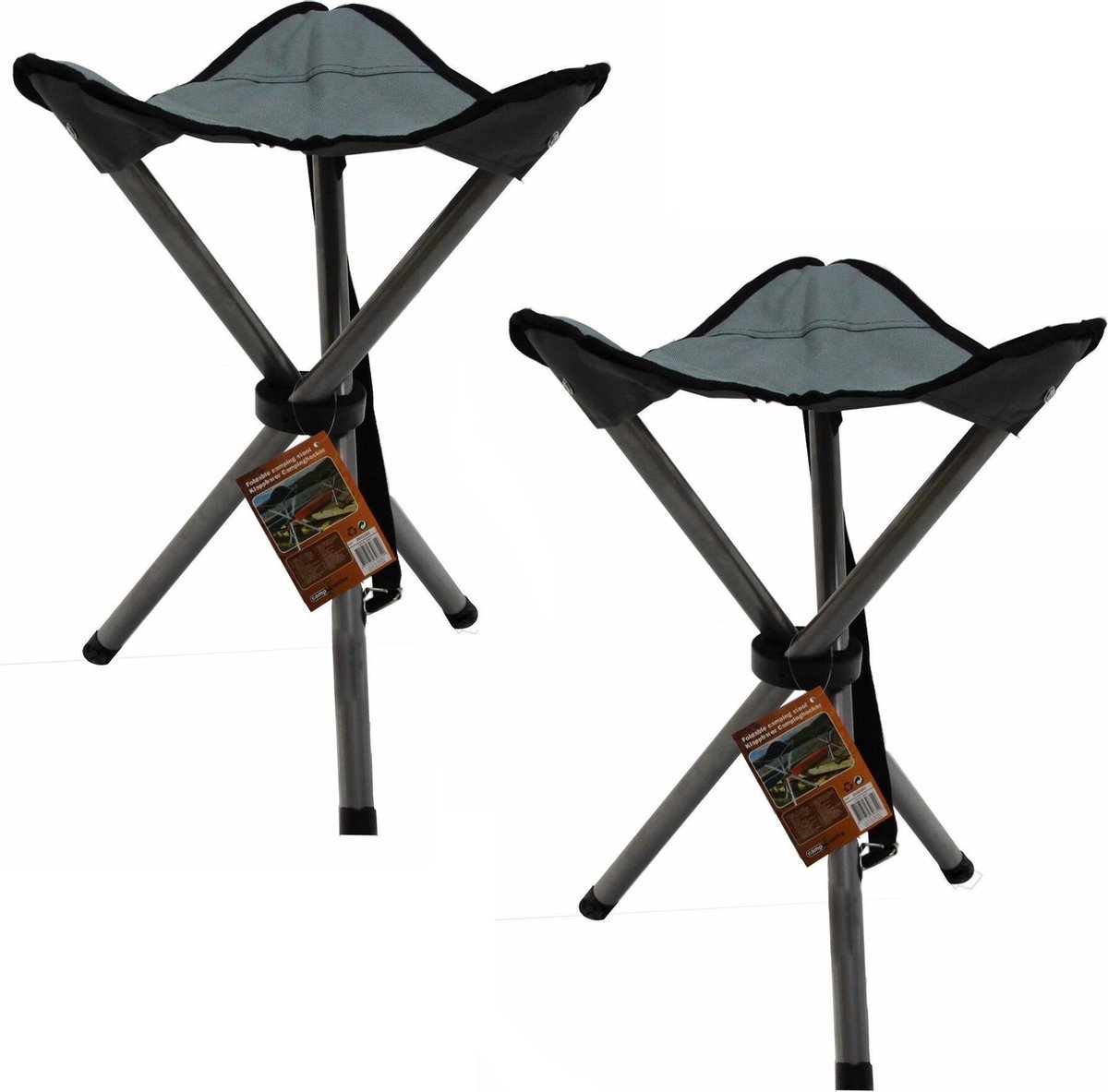 Set van 2x stuks grijze opvouwbare lichtgewicht campingkrukjes/visserskrukjes 31 x 50 cm - Outdoor/vakantie - Inklapbare stoeltjes
