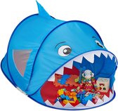 Relaxdays Speeltent haai - pop-up kindertent - tent kinderen - speelgoedtent - blauw