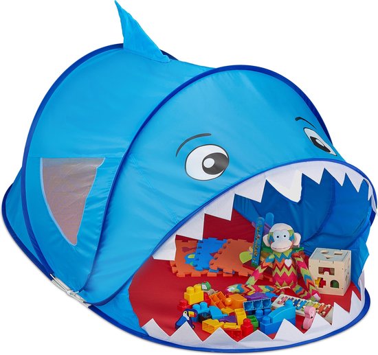 veld Uitgebreid verslag doen van Relaxdays Speeltent haai - pop-up kindertent - tent kinderen -  speelgoedtent - blauw | bol.com
