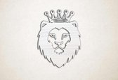 Wanddecoratie - Leeuw met kroon - M - 82x60cm - EssenhoutWit - muurdecoratie - Line Art
