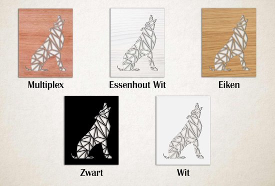 Line Art - Loup carré 5 - M - 77x60cm - Bois de frêne Blanc - décoration murale géométrique