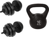 Tunturi - Fitness Set - Vinyl Halterset 28 kg - Kettlebell 16 kg