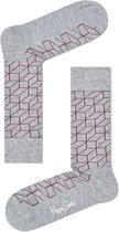 Happy Socks Heren Sokken - Optic Design | Grijs met Rood | Maat 41-46